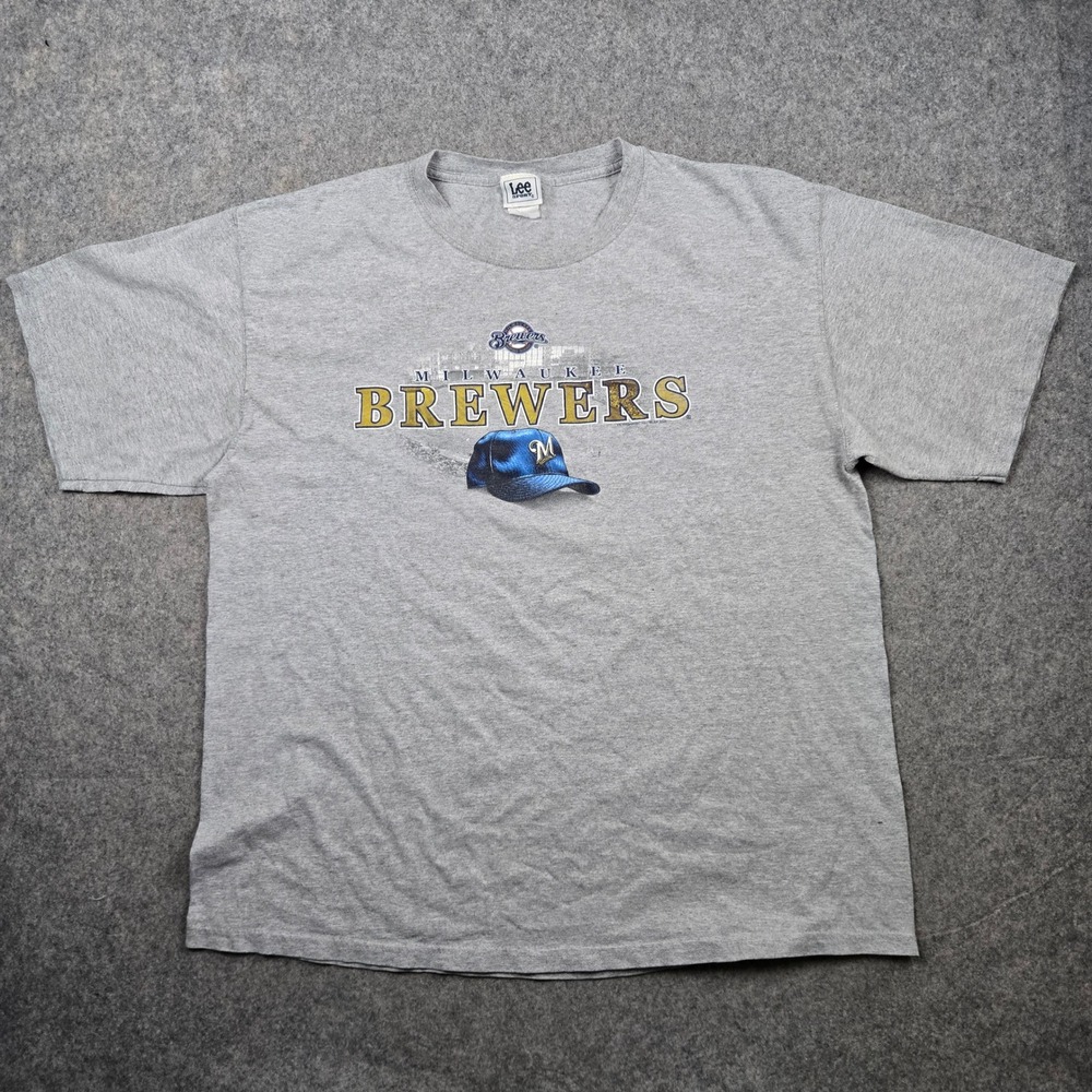 Vintage Lee Sport Milwaukee Brewers T Shirt Mens XL Gray MLB Baseball Graphic